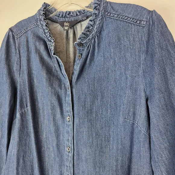 Boden Denim Tiered Midi Dress Ruffle Collar Blue US 12R - Picture 3 of 14